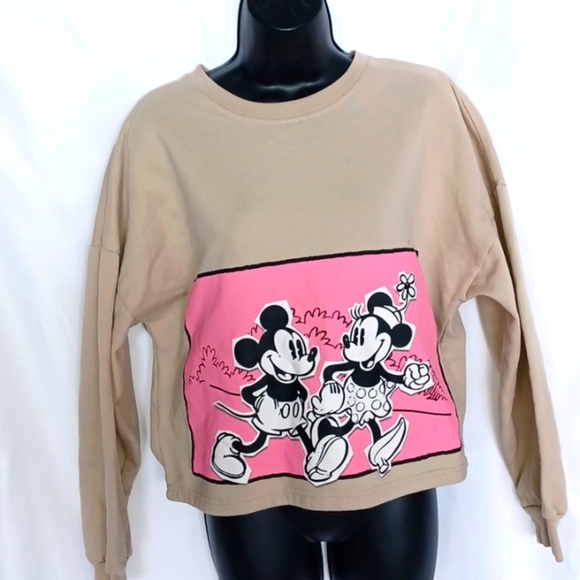 Disney Mickey & Minnie Mouse Cotton Blend Cropped Crewneck Women’s Size M - Picture 1 of 7